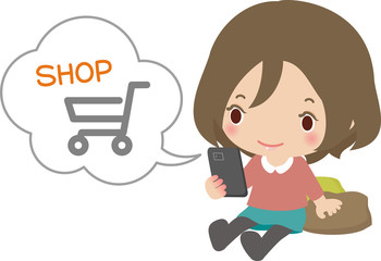 スマートフォンでオンラインショッピングする女性