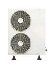 Front of old air condition condenser on white background.