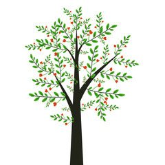 Obraz premium Decorative tree with leaves and red flowers