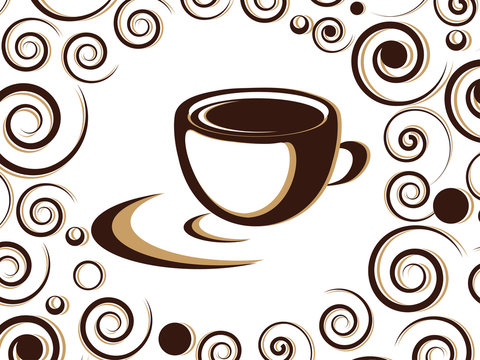 Cup of coffee or tea with floral design elements