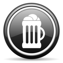 beer black glossy icon on white background