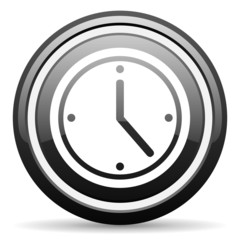 clock black glossy icon on white background