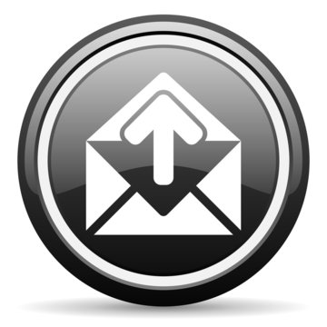 mail black glossy icon on white background