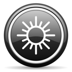 sun black glossy icon on white background