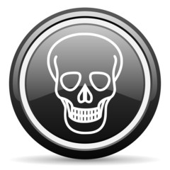 skull black glossy icon on white background