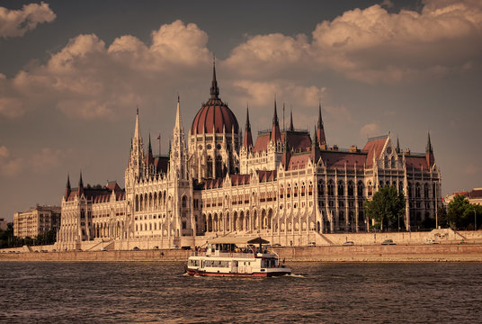 old style photo, sunset at Budapest Parliament, Hungary