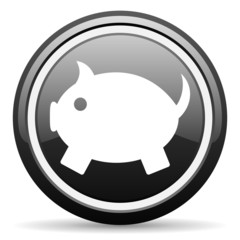 piggy bank black glossy icon on white background