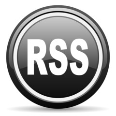 rss black glossy icon on white background
