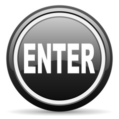 enter black glossy icon on white background