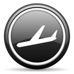 airplane black glossy icon on white background