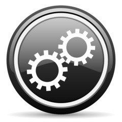 gears black glossy icon on white background