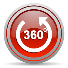 360 degrees panorama red glossy icon on white background