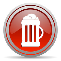 beer red glossy icon on white background