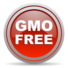 gmo free red glossy icon on white background