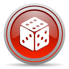 dice red glossy icon on white background