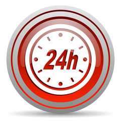 24h red glossy icon on white background
