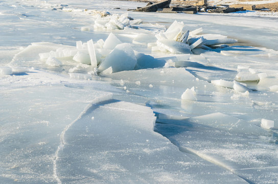 Fragments of ice frozen sea