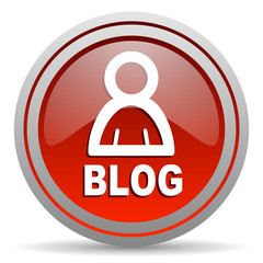 blog red glossy icon on white background