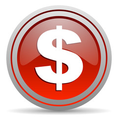 us dollar red glossy icon on white background