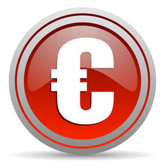 euro red glossy icon on white background