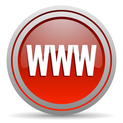 www red glossy icon on white background