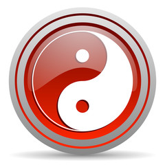 ying yang red glossy icon on white background