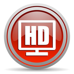 hd display red glossy icon on white background