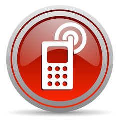 cellphone red glossy icon on white background