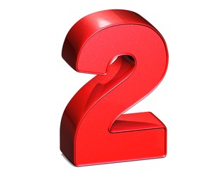 3D Number Two on white background