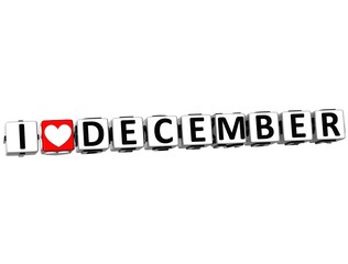 3D I Love December Button Click Here Block Text