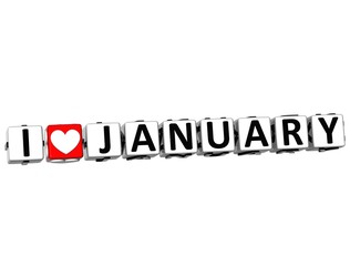 3D I Love January Button Click Here Block Text