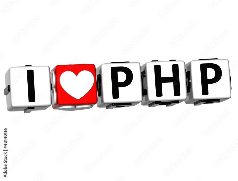 Aufkleber 3d i love php button click here block text
