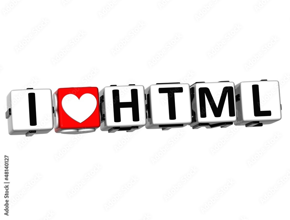 Poster 3d i love html button click here block text