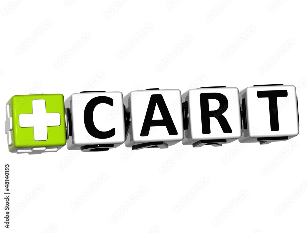 Aufkleber 3d cart button click here block text