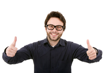 young man with glasses, isolated on white