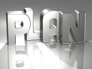 3D Word Plan on silver background