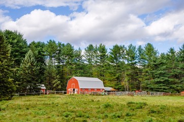 A Red Barn in a Rural Landscape