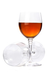 wine in glasses isolated on white