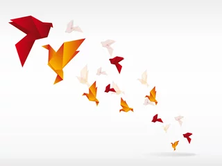 Papier Peint photo Lavable Animaux géométriques Oiseau volant en papier origami japon