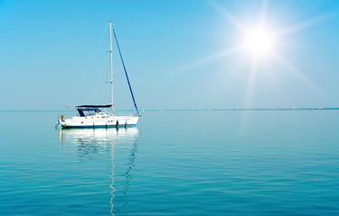 Sailboat in sunshine on Lake Balaton, Hungary - 48147722