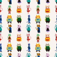 sweet cat family seamless pattern