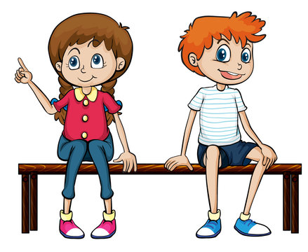 A boy and a girl sitting on a bench