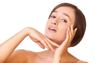 Naklejka premium woman touching her face