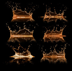 Liquid splashes collection, isolated on black background