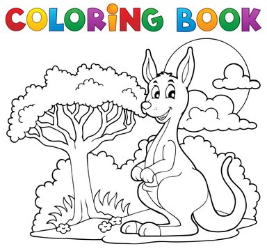 Coloring book with happy kangaroo