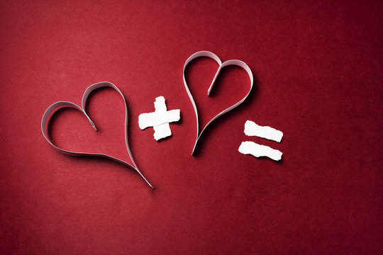 two valentine's paper hearts , valentine's day , day valentine