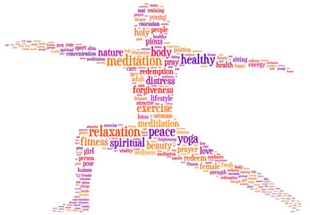 Fototapeta na wymiar Wordcloud with conceptual yoga step search related words