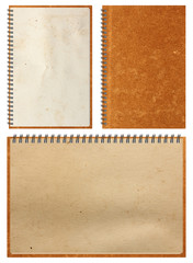 Old brown Notebook paper, isolated on white background 