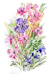 Watercolor painting bouquet of wildflowers