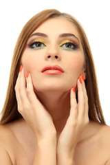 portrait of sexy young woman with glamour make up and orange